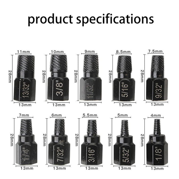 10PCS Damaged Screw Extractor Kit