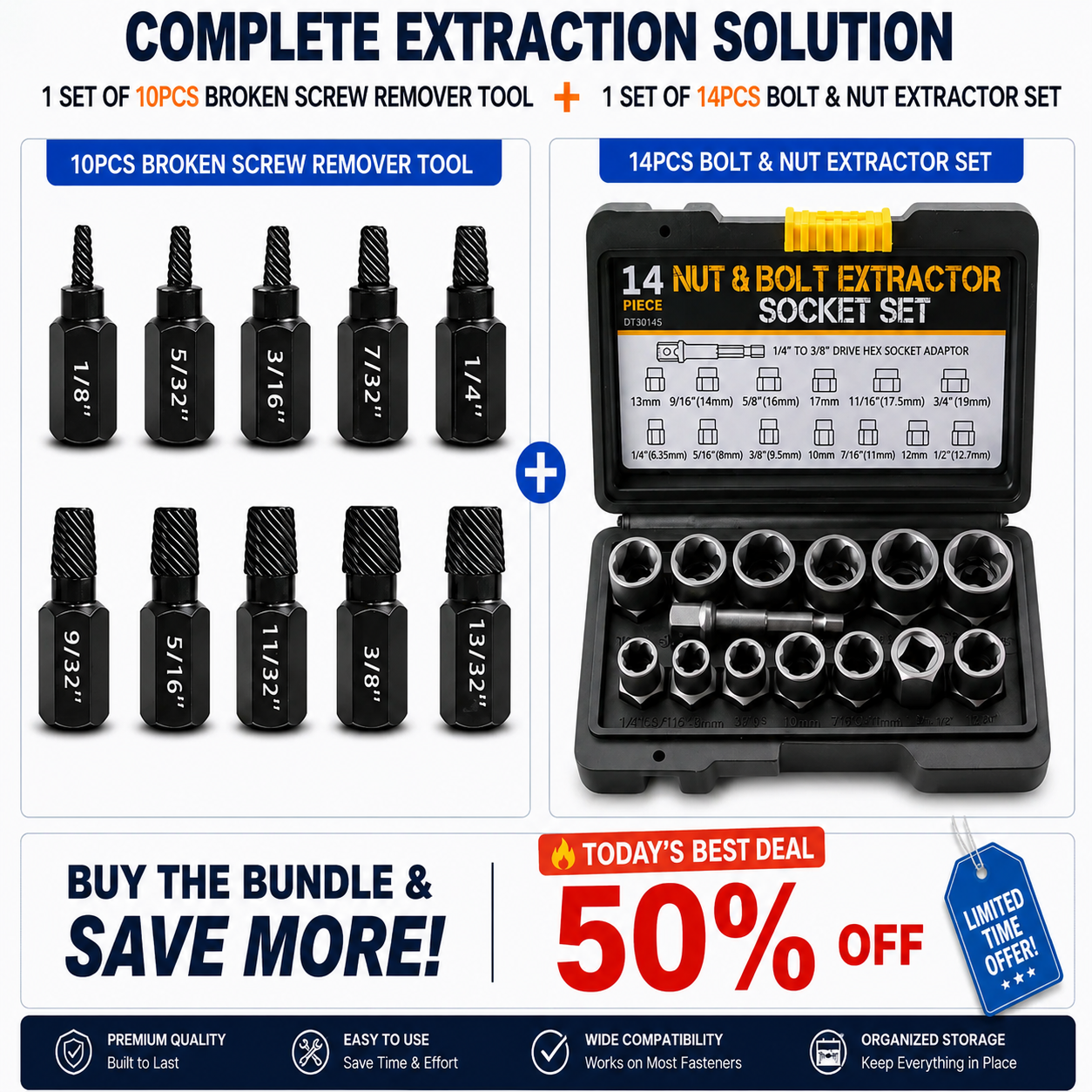 10PCS Damaged Screw Extractor Kit